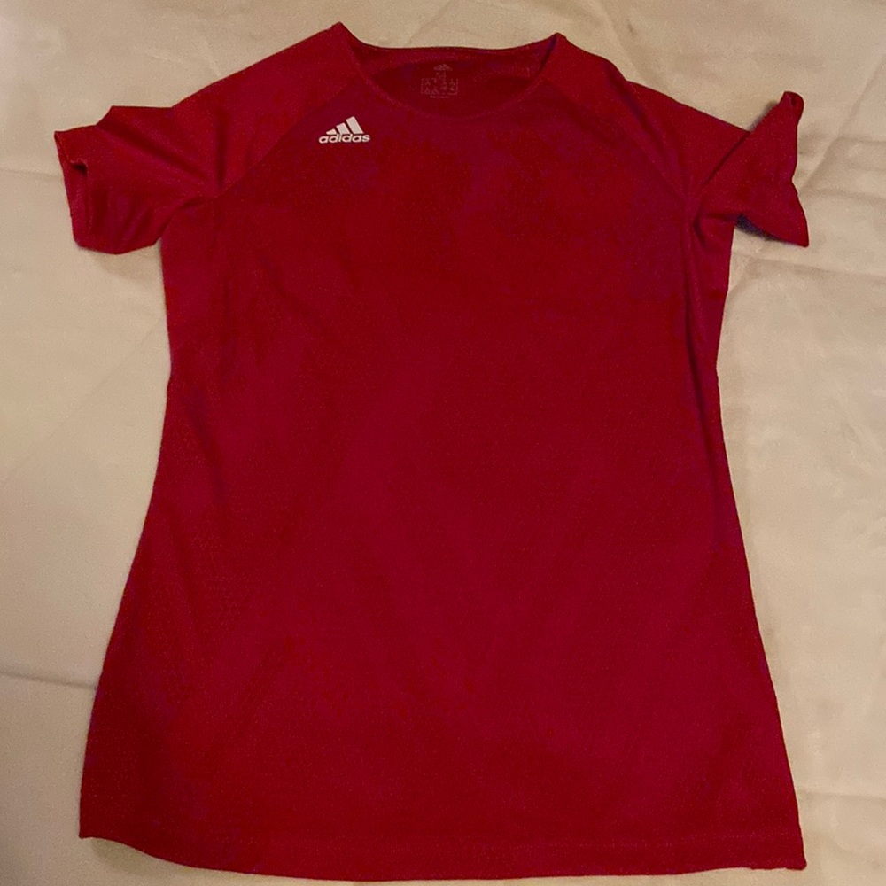 Red adidas athletic tee with cut out detail